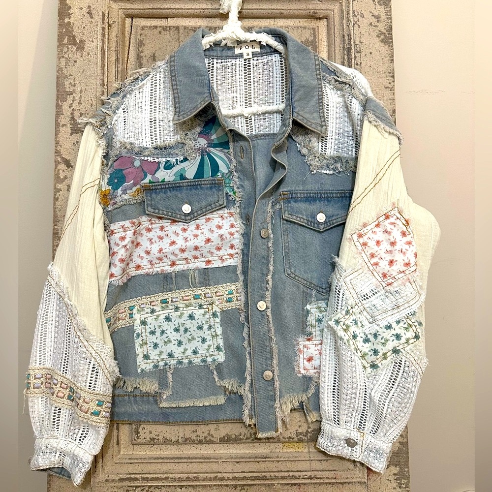 POL patchwork Lace blue Jean jacket. NWT - Picture 10 of 15